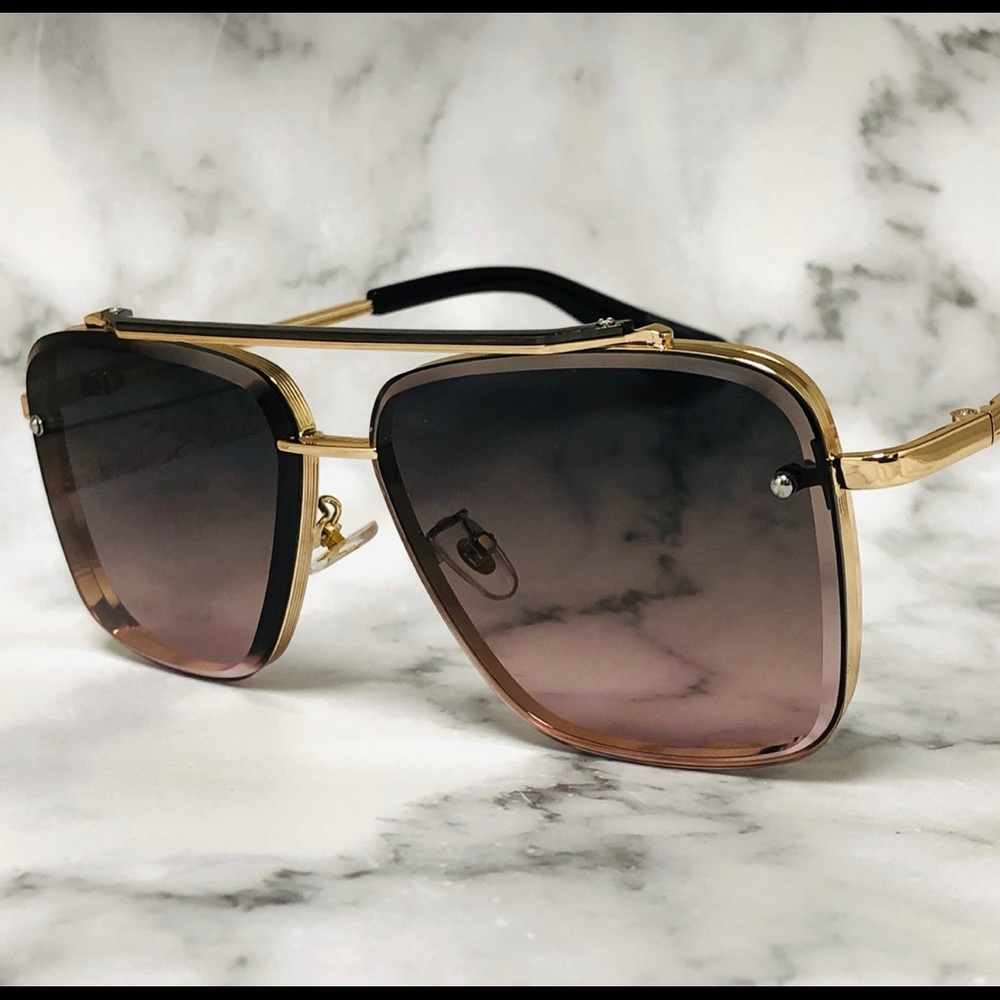 Fashion Men Women Sunglasses Gold metal‎ Frame Aviator Style Square Burgundy